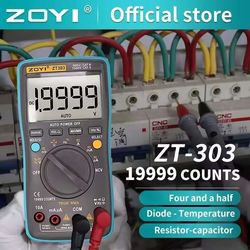 Digital Multimeter ZT 301/302/303 True RMS Auto Range Ammeter Voltmeter Smart Capacitor Temperature NCV Ohm Hz Tester