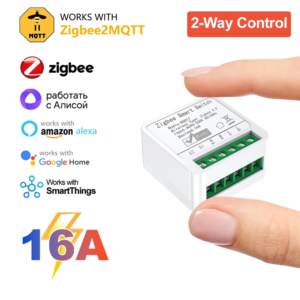 16A Tuya ZigBee 3.0 Smart Switch Automation DIY Light Switches Module Supports 2 Way Control Smart Life for Alexa Google Home