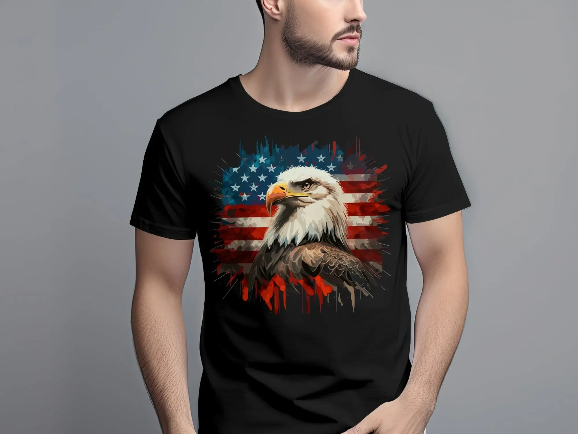 Patriotic Eagle T Shirt American Flag Usa Independence Day Bald Art Fourth Of July