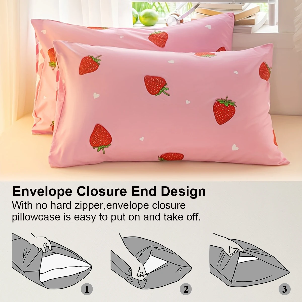 3pcs/set Small Strawberry Print Duvet Cover Set(1 Duvet Cover & 2 Pillowcase）Soft And Skin-Friendly Duvet Cover Bedding Set - view 3