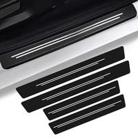 4pcs Universal Carbon Fiber Leather Car Door Sill Protection Film DIY Paste Waterproof Anti Scratch Strip Car Sticker Protect
