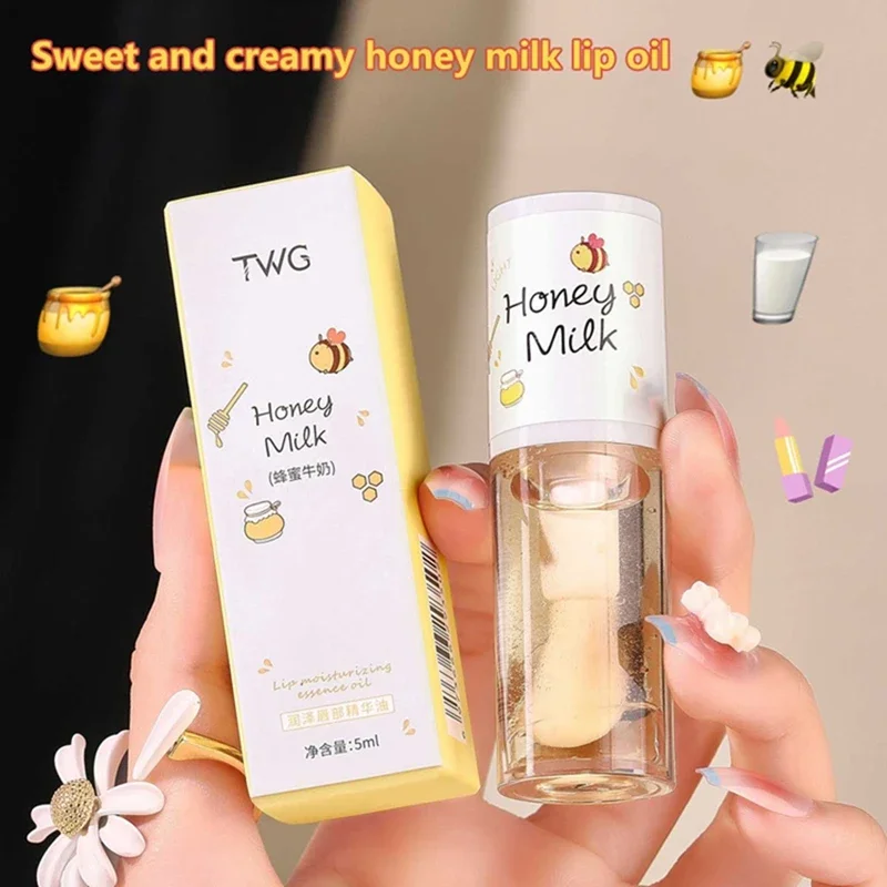 5 مللي زيت جوهر الشفاه المرطب الأبيض الخوخ عسل الألونج الحليب الشفاف المغذي العناية بالشفاه النفط الكرز الشفاه بلسم 2026