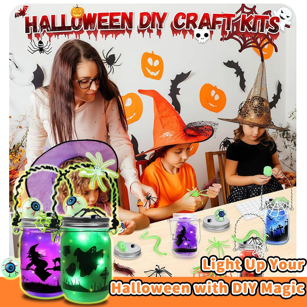 Solar Mason Jar Fairy Light – مجموعة أدوات يدوية LED للأطفال |   ديكور إبداعي للعطلات وهدية للحفلات للهالوين وعيد الميلاد