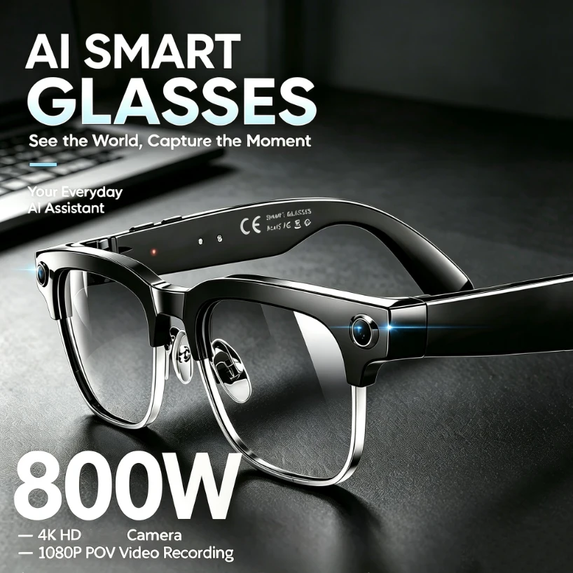 2026 New 8MP HD Camera 4K Half Frame Glasses AI Real-Time Translation 4GB Memory Wi-Fi Image Transfer Waterproof Smart Glasses