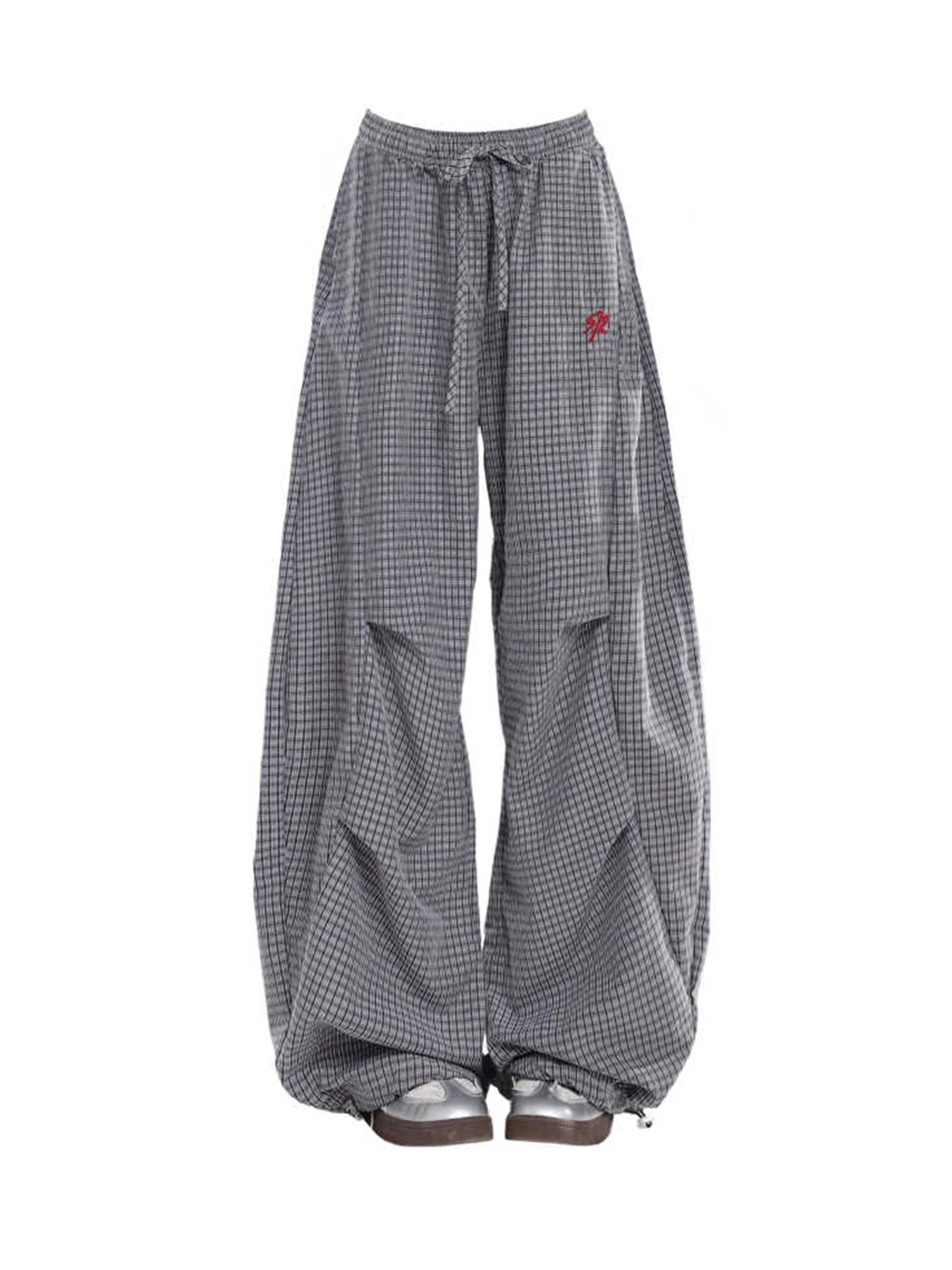 Pantalon Long à carreaux noirs pour femmes, Baggy Y2k Harajuku avec bande élastique, pantalon surdimensionné Vintage, vêtements de Style japonais des années 2000