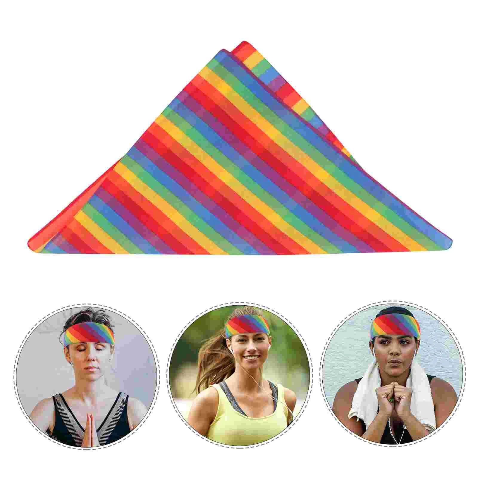 

2 Pcs Colorful Striped Square Scarf Head Band Sports Headband Handkerchief Hip Hop Fabric