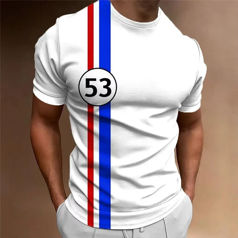 Men Stripe Number 53 Print T-Shirt Man Short Sleeve Sportwear Football T-Shirt Vintage Oversize Striped Tees Men Clothes
