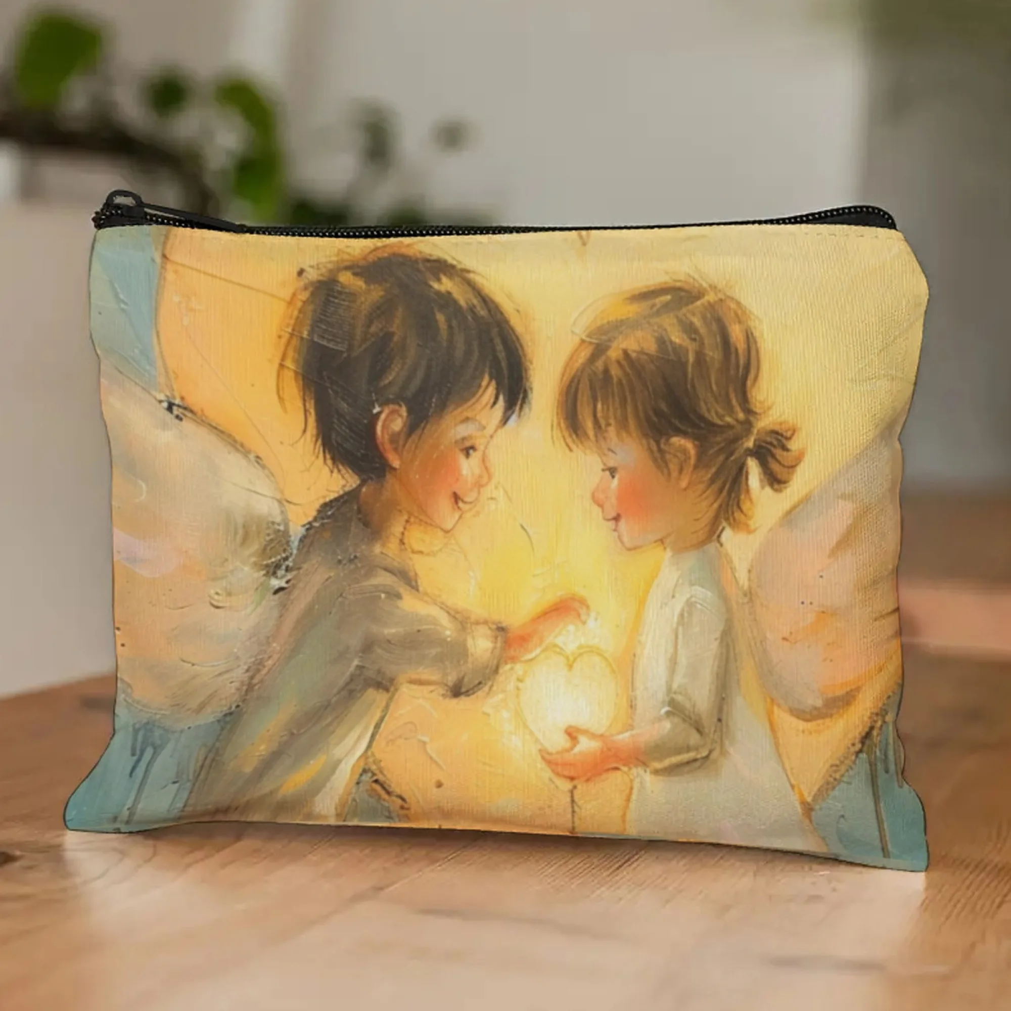 Mysterious Fantastic Angel Makeup Bag Silver White with Translucent Wings & Stardust Swirls Unveil The Secrets Beauty in Fantasy
