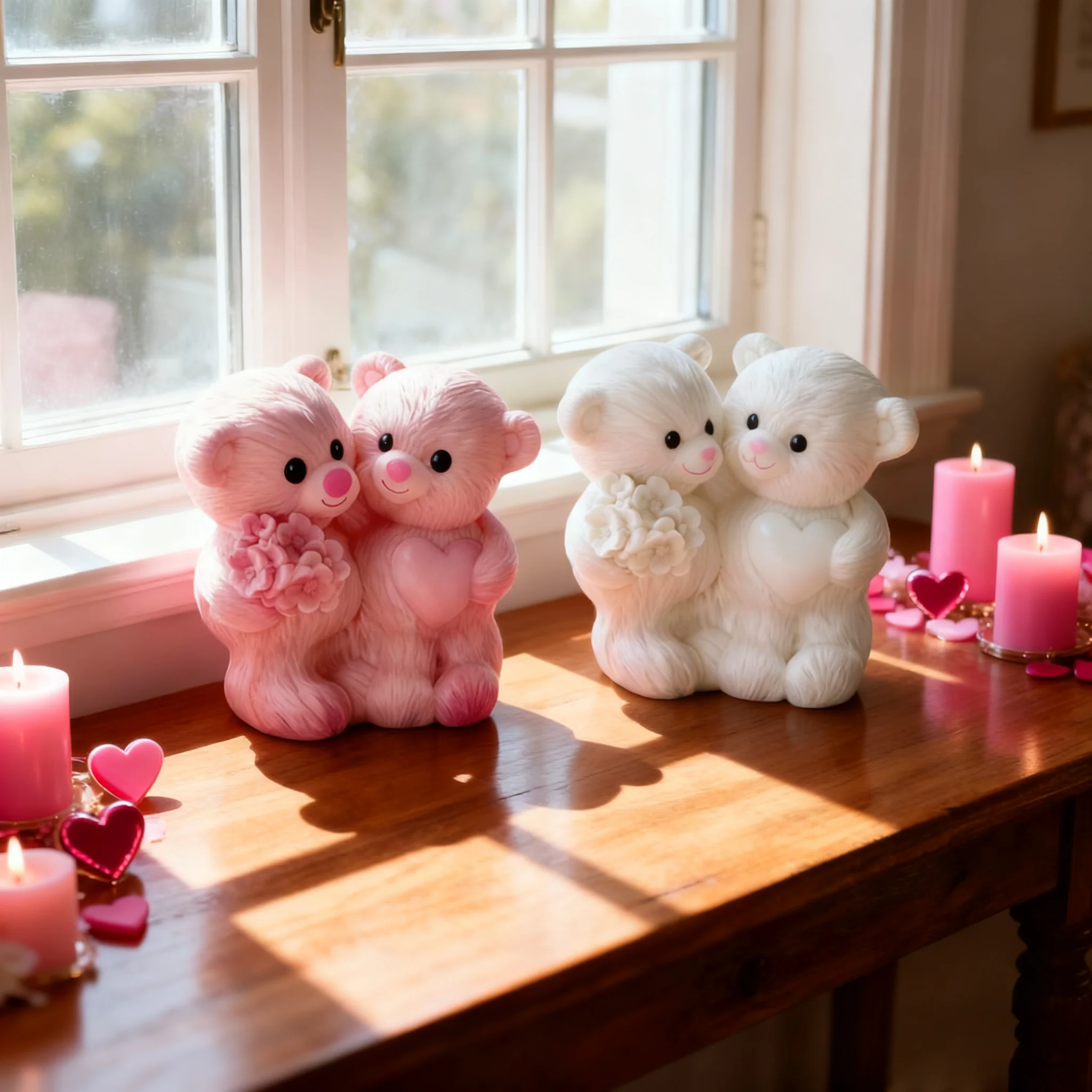 3D Couple Bear Silicone Mold Valentine's Day Teddy Bear Flower Heart Aromatherapy Candle Resin for Home Decor Gift Plaster Mould