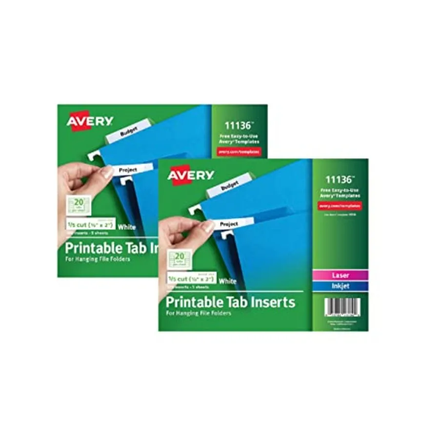 : Laser/Inkjet Inserts for Hanging File Folders, 1/5 Tab, 2in, White, 100/Pack -:- Sold as 2 Packs of - 100 -/ - Total of 200 E view 5