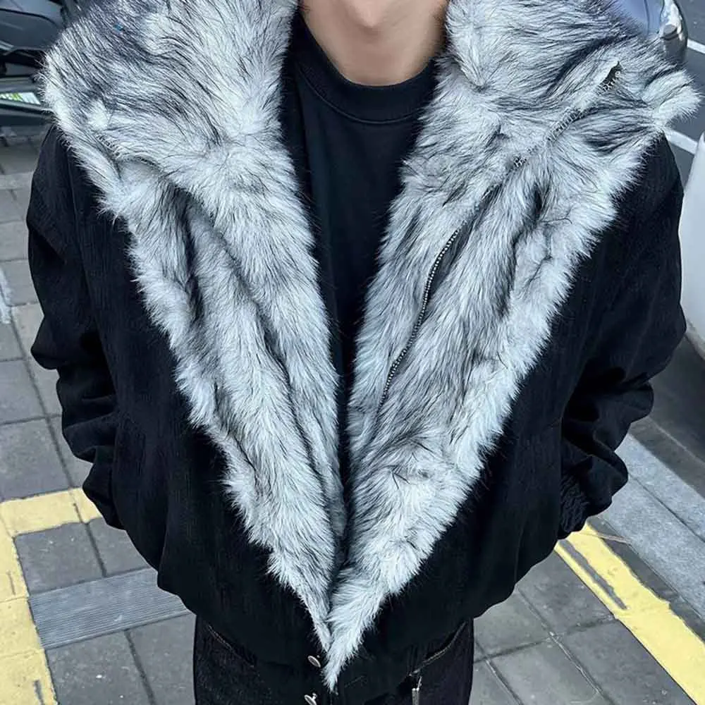 2025 Winter New Men's Patchwork Long-Sleeved Jacket American Retro Fashion Trendy High Street Casual Loose Niche Men's Top