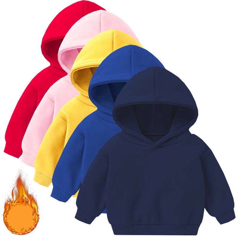 

1pcs Boys Girls Thick Velvet Cartoon Tees Kids Solid Casual Fashion Warm Autumn Winter Sweatshirt Hoodie Baby Cloths Infant Tops