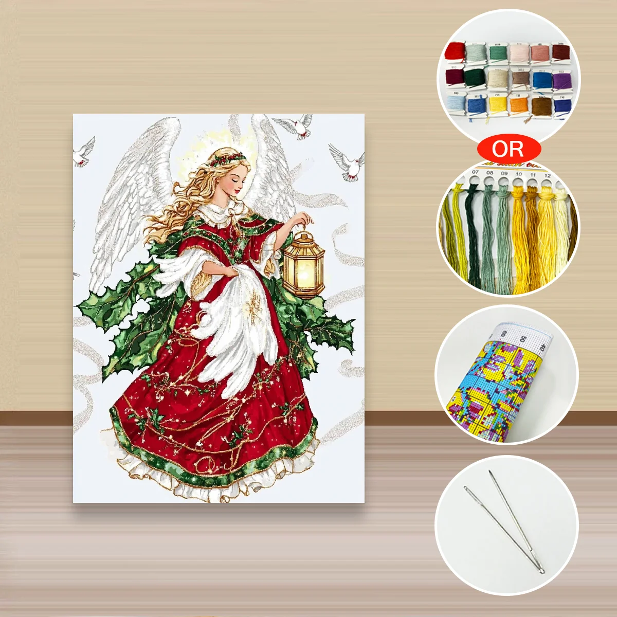1 Stück 30x40cm/11,8x15,7 Zoll, 11Ct/14Ct Kreuzstich-Set, DIY Valentinstagsgeschenk, Stickerei-Set für Festivals, Weihnachtsengel – Detail 3
