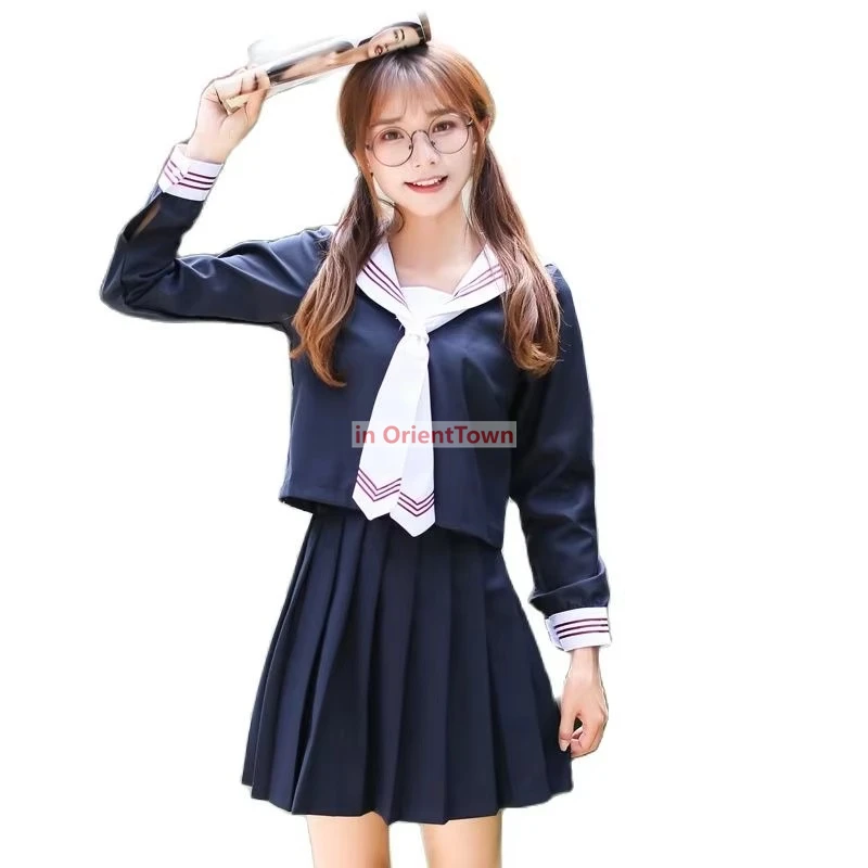 Uniforme escolar japonés coreano para niñas, traje de manga larga para estudiantes, disfraz de marinero de estilo universitario Naval para mujer