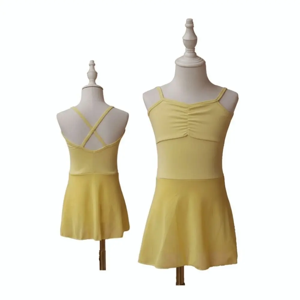 Chiffon Skirt Ballet Dress Front Ruched Sleeveless Design Ballet Leotard Camisole Style Skirted Leotard Dance Leotard
