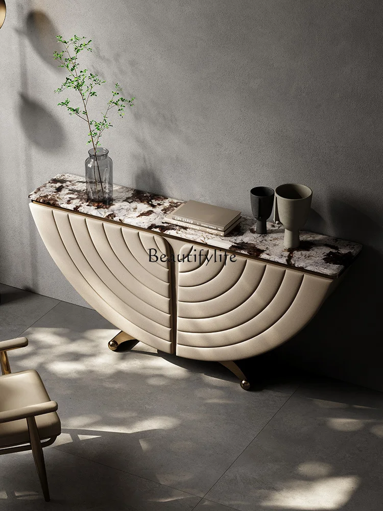 Light Luxury Console Villa Entrance Wall Side View Marble Console Tables