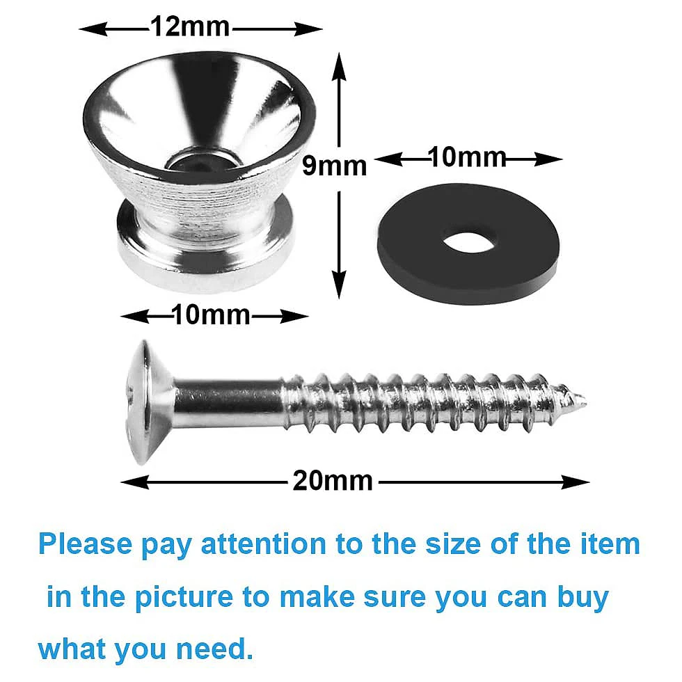 10Pcs Metal Strap Buttons End Pins with Mounting Screws for Electric Acoustic Guitar, Bass,Ukulele Rich