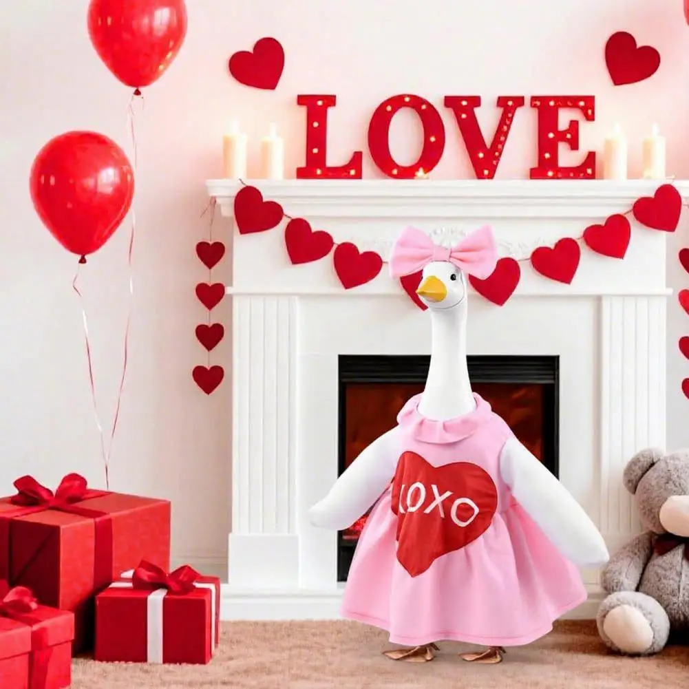 Valentine Day Goose Costume Valentine Day Outdoor Decor Valentine's Day Goose Costume for 23 Inch Porch Goose Soft Pink Heart