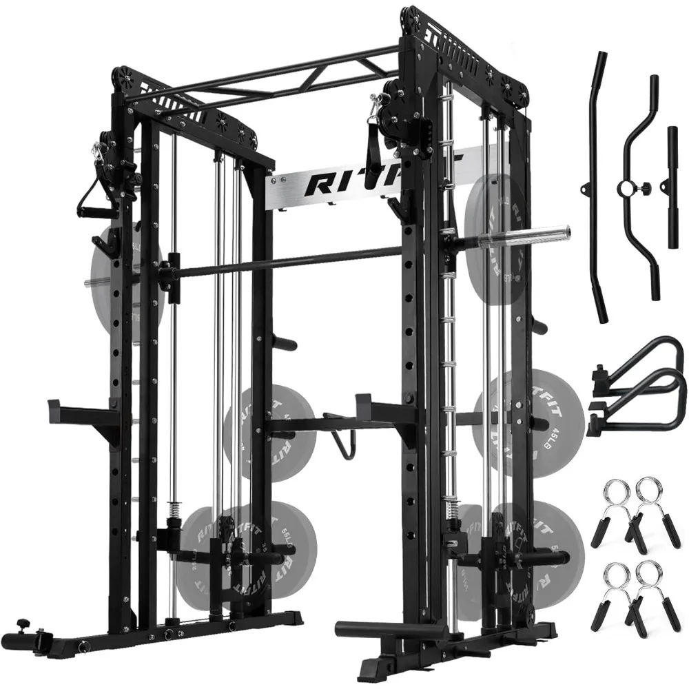 Machine with Cable Crossover System, Multi-Function Squat Rack Power Cage for Home Gym, Power Rack and Packages