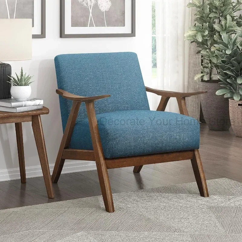 Lexicon Elle Accent Chair, For Relaxing, Arm Rest, Wood, Blue Chairs For Bedroom Living Room Furniture Lounge Chair Floor Chair