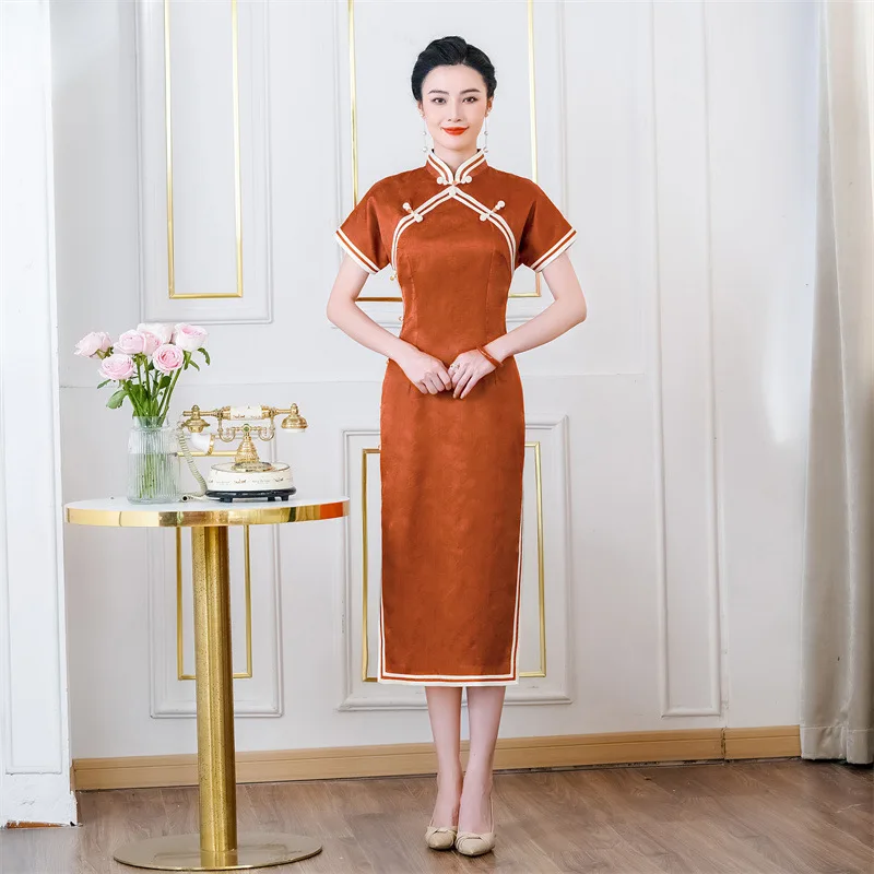 High Quality  Real Silk Comfortable Skin-Friendly Breathable National Style Retro Temperament Long Cheongsam Qipao Dress Women's