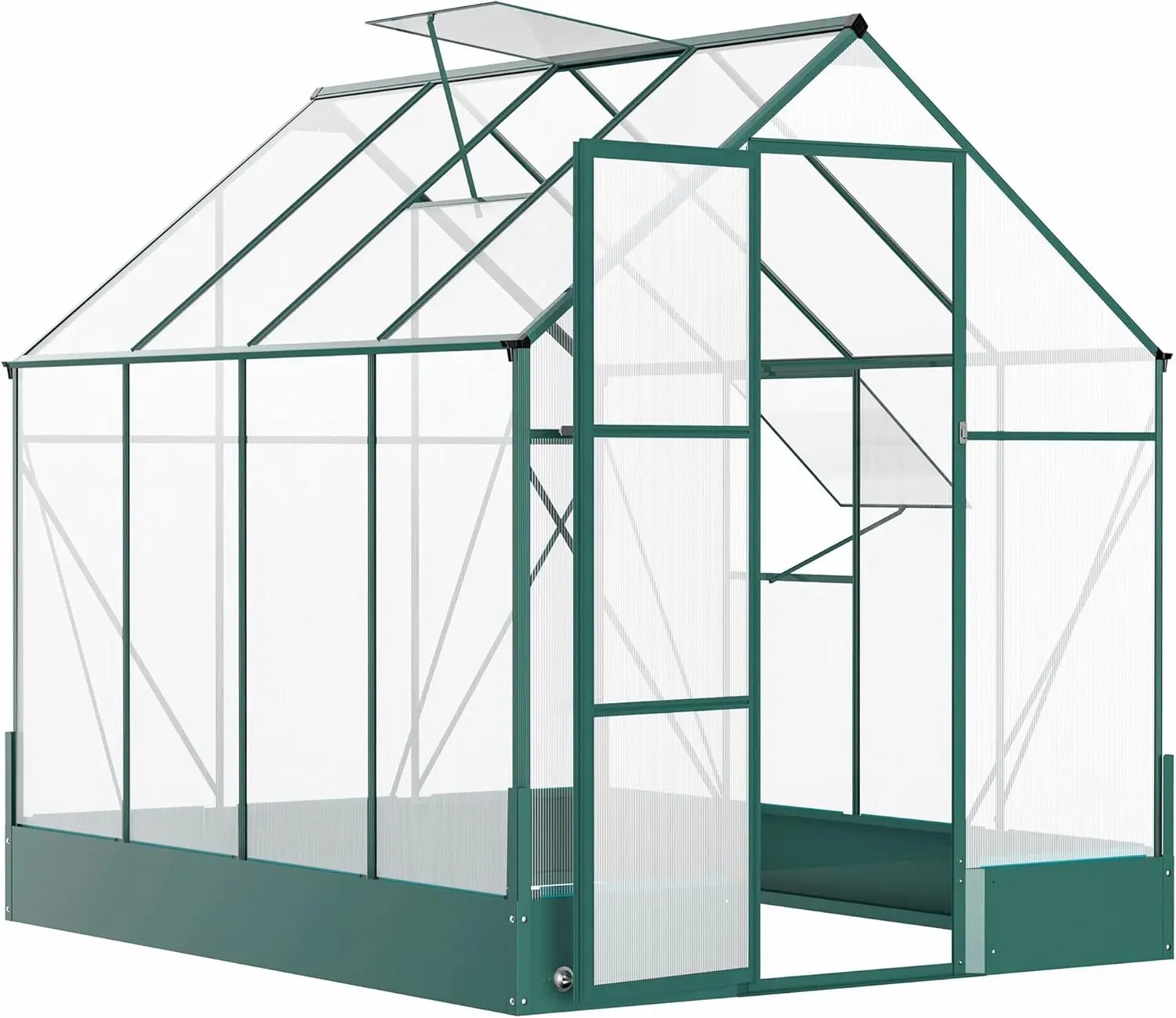 Outsunny 8' X 6' Greenhouse For Outdoors, Polycarbonate Greenhouse With Roof Vent And Rain Gutter, Aluminum Walk-In Green House