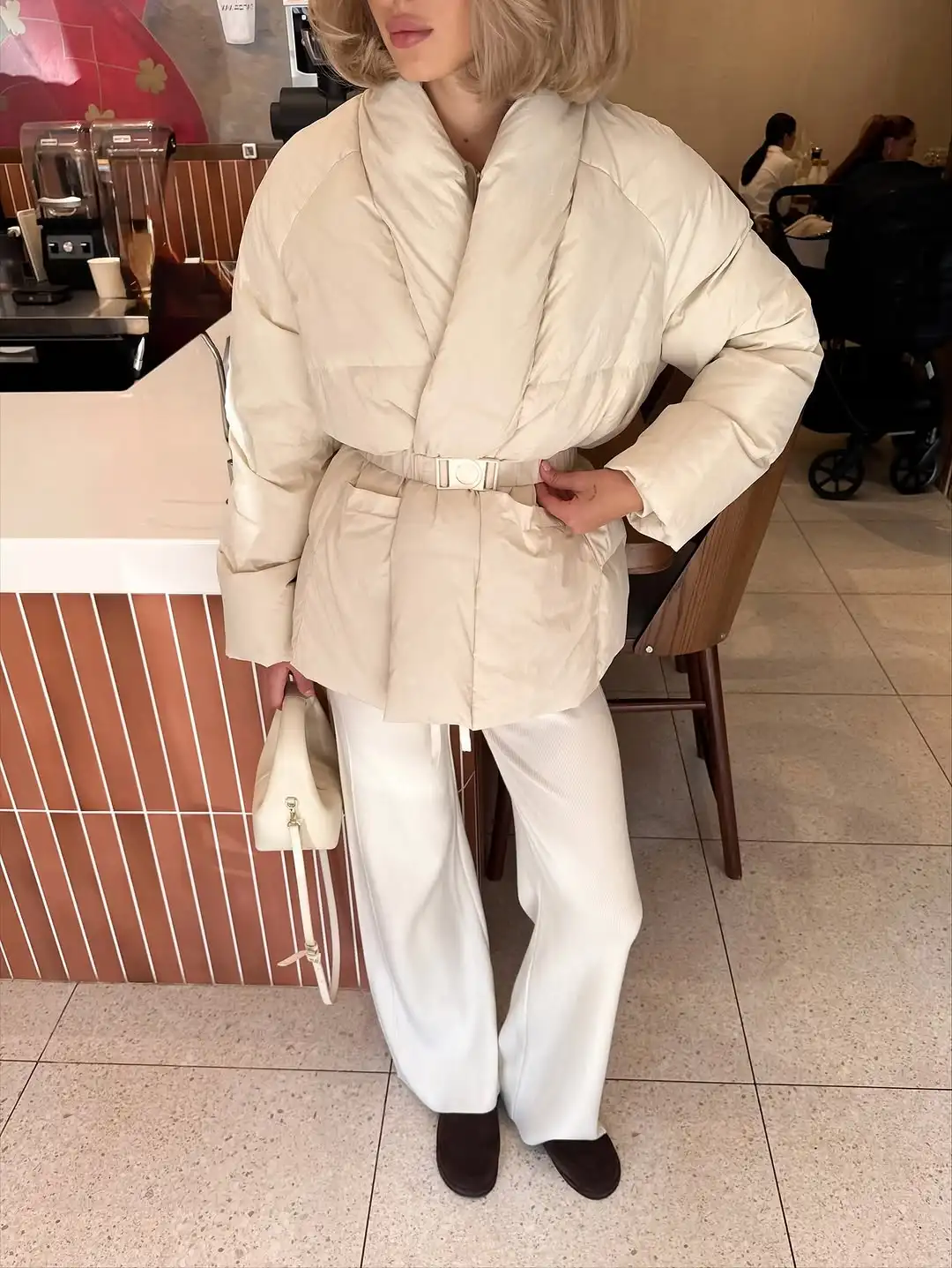 Lapel Lace Up Cotton Coat Lady Chic Solid V-neck Full Sleeve Pocket Loose Jacket Women Casual Winter Daily Commute Street Coats