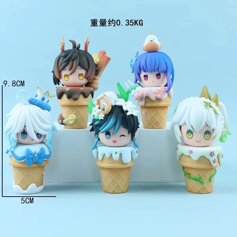 In Stock Game Genshin Impact Ice Cream Theme Official Original Ganyu Aether Lumine Amber Venti Gacha 5 pcs PVC Figure Toys