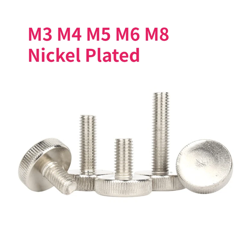 Weiyi M3 M4 M5 M6 M8 Nickel Plated Carbon Steel GB835 Knurled Flat Hand Tighten Thumb Screw Curtain Wall Glass Lock Adjust Bolt