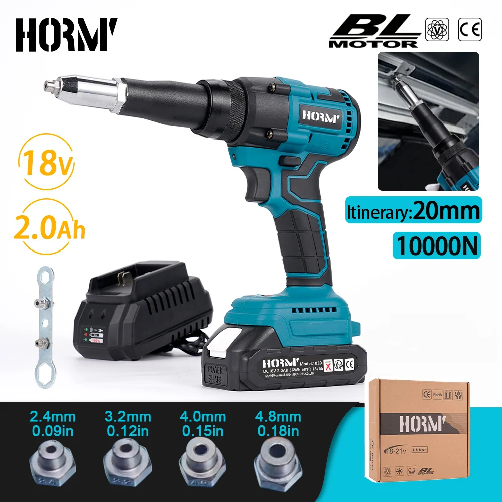 Hormy Brushless Electric Rivet Gun 11000N Cordless Rivet Nut Gun LED Auto Rivet Drill Rechargeable Power Tool For Makita Battery