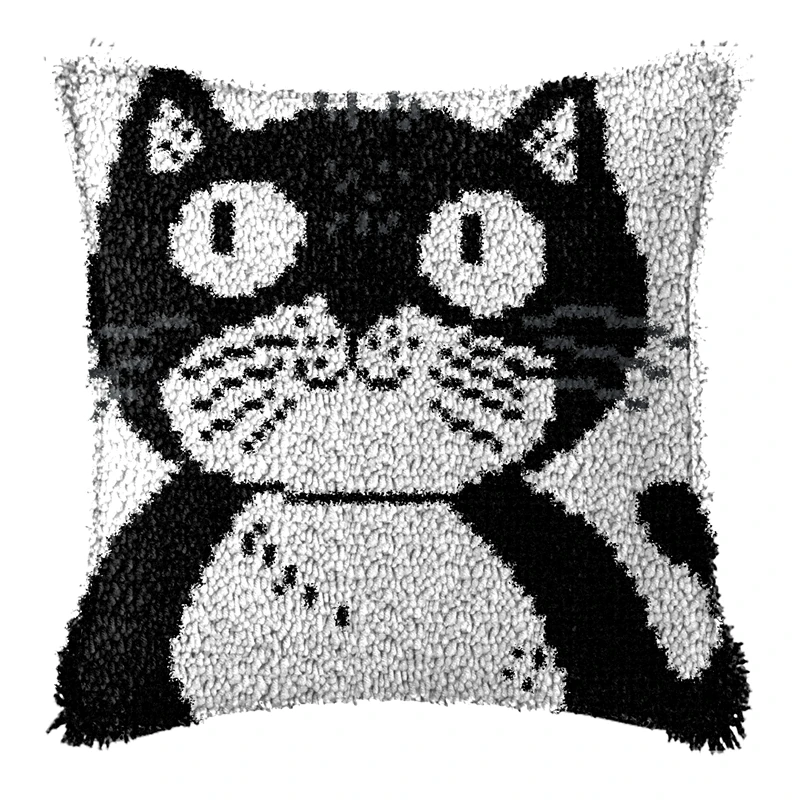 Black Cat Cushion Smyrna Button Package Latch Hook Throw Pillow Embroidery Pillow Foamiran For Needlework Pillow Embroidery Set view 4