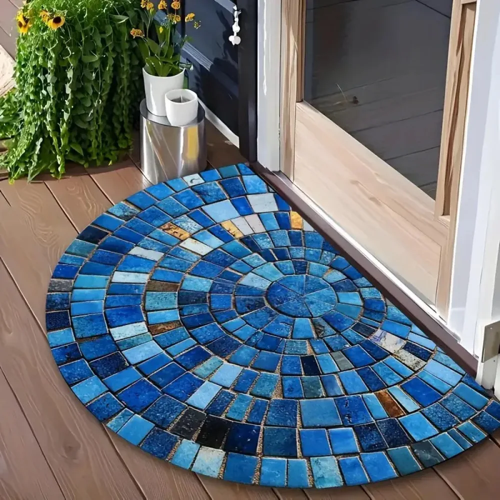 Modern Semi Circle Rug 3D Visual Door Carpet Crystal Velvet Floor Mat Geometric Entryway Runner Anti Slip Home Decor