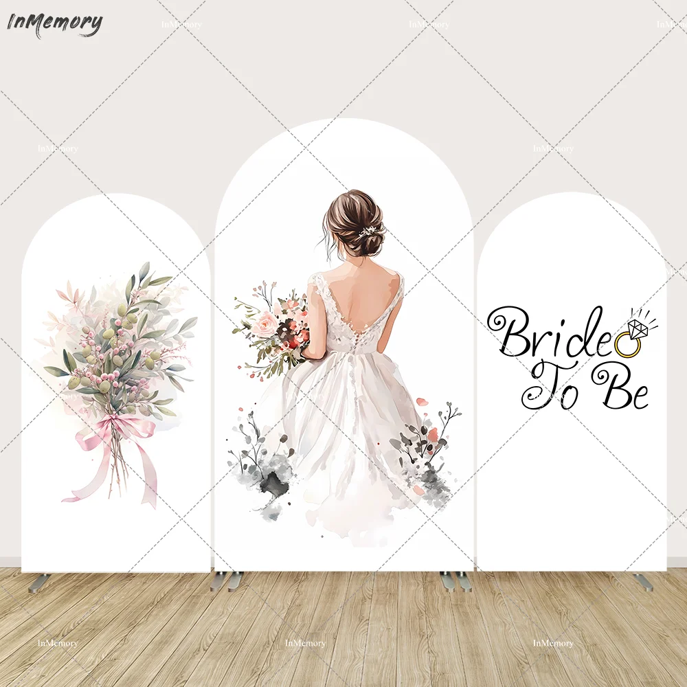 غطاء خلفية على شكل قوس أبيض لحفلات الزفاف وحفلات أعياد الميلاد وديكور ألوان مائية وباقة زهور العروس لتكون فتاة جدارية
