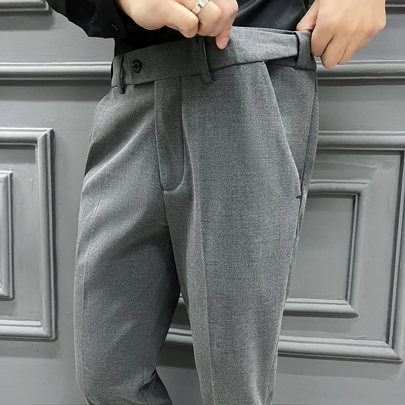 Solid Color Business Casual Straight-leg Men's Trousers, Formal Slim-fit Suit Trousers, Waistband Can Stretch.