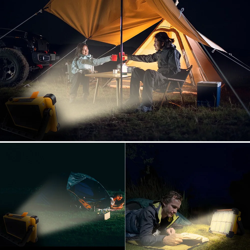 100W USB Rechargeable LED Solar Flood Light Emergency Light Strong Light Portable Camping Tent Lamp Work Repair Lighting