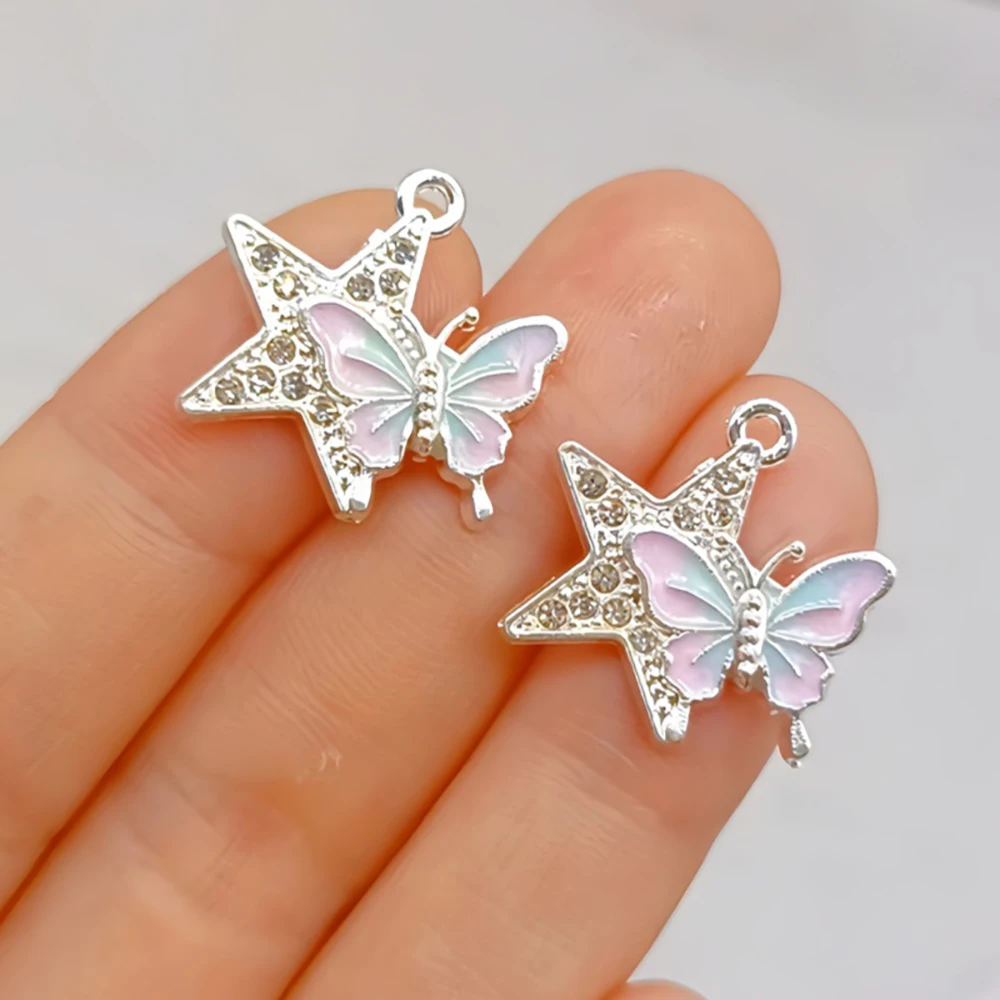 50pcs/lot Jewelry Accessory Sweet  Colorful Zircon Star Butterfly Shaped Pendant For Charms Earrings  Bracelet