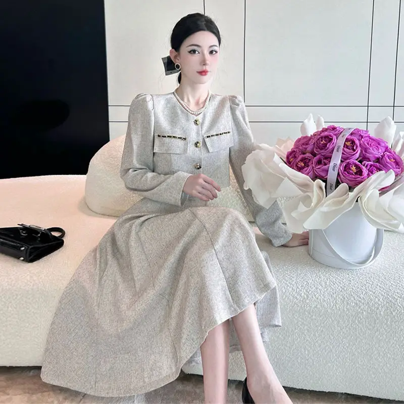 Winter Women\'s Temperament Small Fragrant Style Round Neck Short Suit Jacket High Waisted Long Skirt Comfortable Two-piece Set