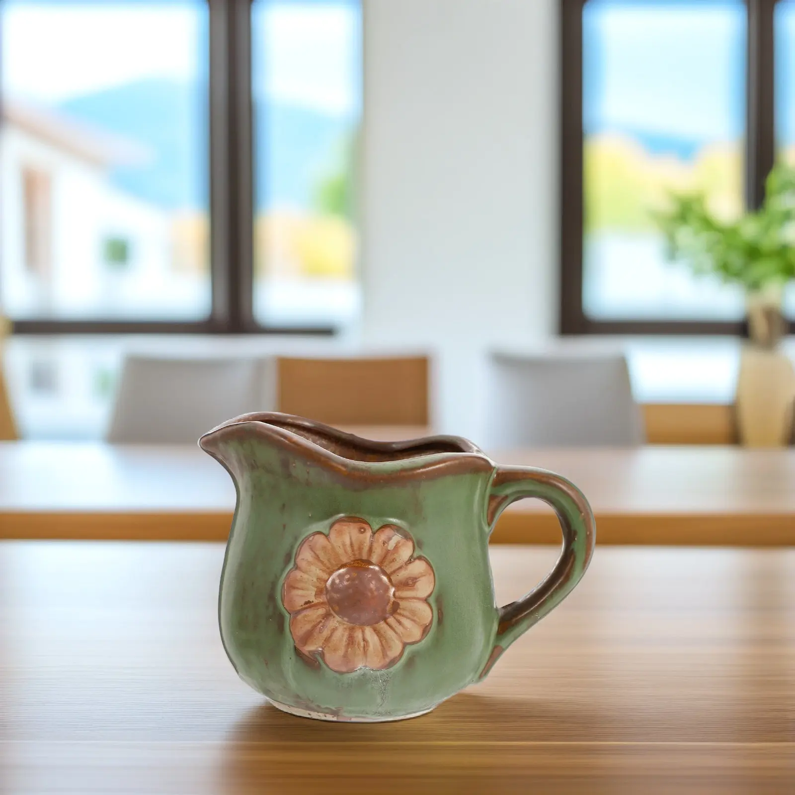 Retro Style Daisy Pattern Ceramic Plant Pot Stable Design Handle Gardening Pot Succulent Decoration Home Office Table Balcony