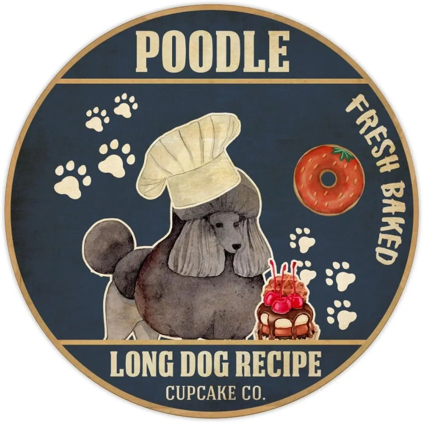 1m,ENEDNATE divertido letrero de Metal Vintage POODLE Baker Cupcake Co receta de perro largo letrero de aluminio redondo letrero de estaño de Metal puerta de pared Retro
