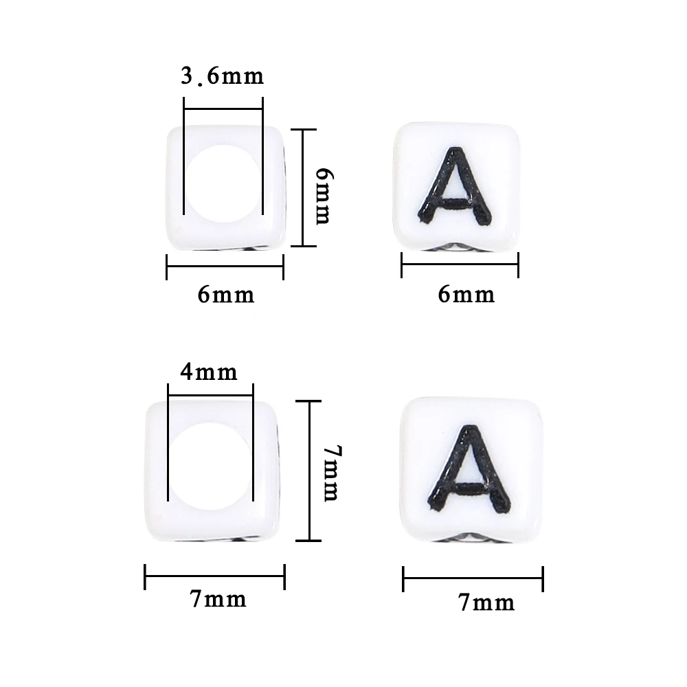 100pcs/lot Square White and Black Mixed Letter Acrylic Beads Cube Loose Spacer Alphabet Beads For Jewelry Making DIY Accessories