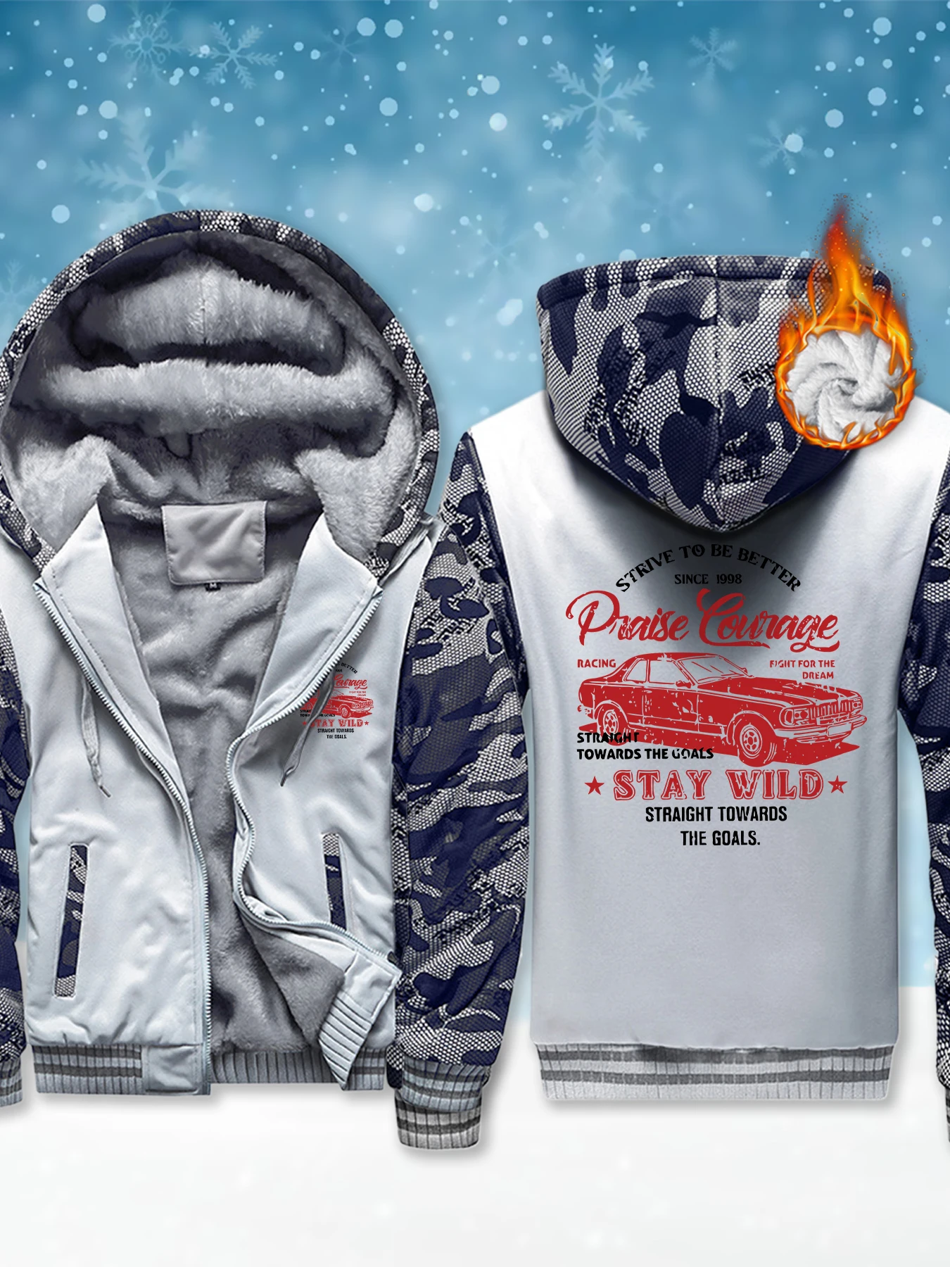 

Stay Wild Race Car Printing Men Hooded Jacket Casual Soft Hoodies Warm High Quality Hoodie Street Winter Comfortable Coat