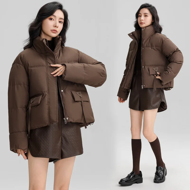 

Parkas Women Thick Coats Stand Collar Zipper Warm Jackets Loose Solid Long Sleeve Coat Pockets Casual Jacket Autumn Winter