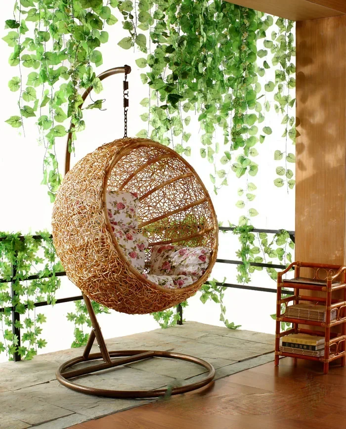 Real rattan hanging chair, hanging basket, balcony lounge chair, rattan furniture, swing, outdoor rocking chair