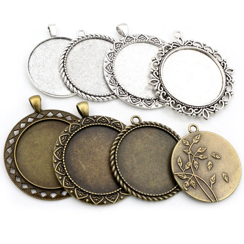 

5pcs/lot 35mm Inner Size Antique Bronze Silver Plated colors plated Vintage baroque Style Cabochon Base Setting Charms Pendant