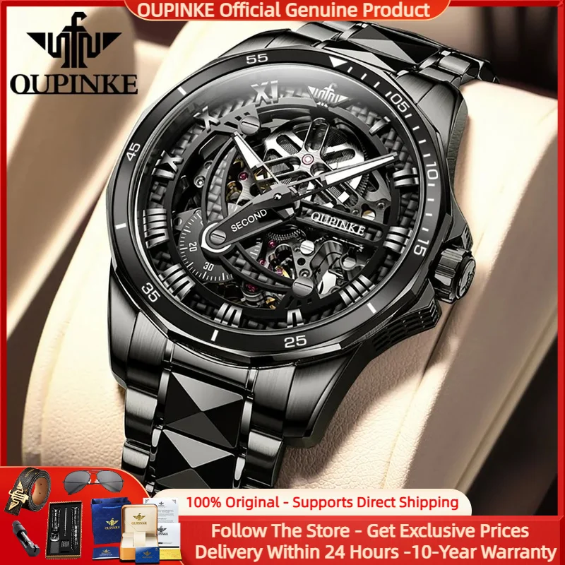 

OUPINKE 3178 Men Watch Luxury Tourbillon Men's Swiss Brand Automatic Mechanical Watch Hollow Sapphire Mirror Original Men Watch