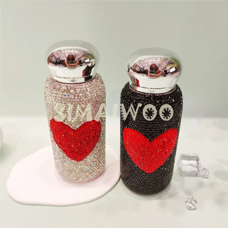 Glass Rhinestone Embroidery Tumbler Steel Stainless Vacuum Cup Mosaic Cross Stitch Skettle Portable Water Bottle Handcraft Gift