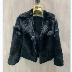 Abrigo de piel de conejo natural para mujer, chaqueta de piel de conejo real 100%, moda de invierno