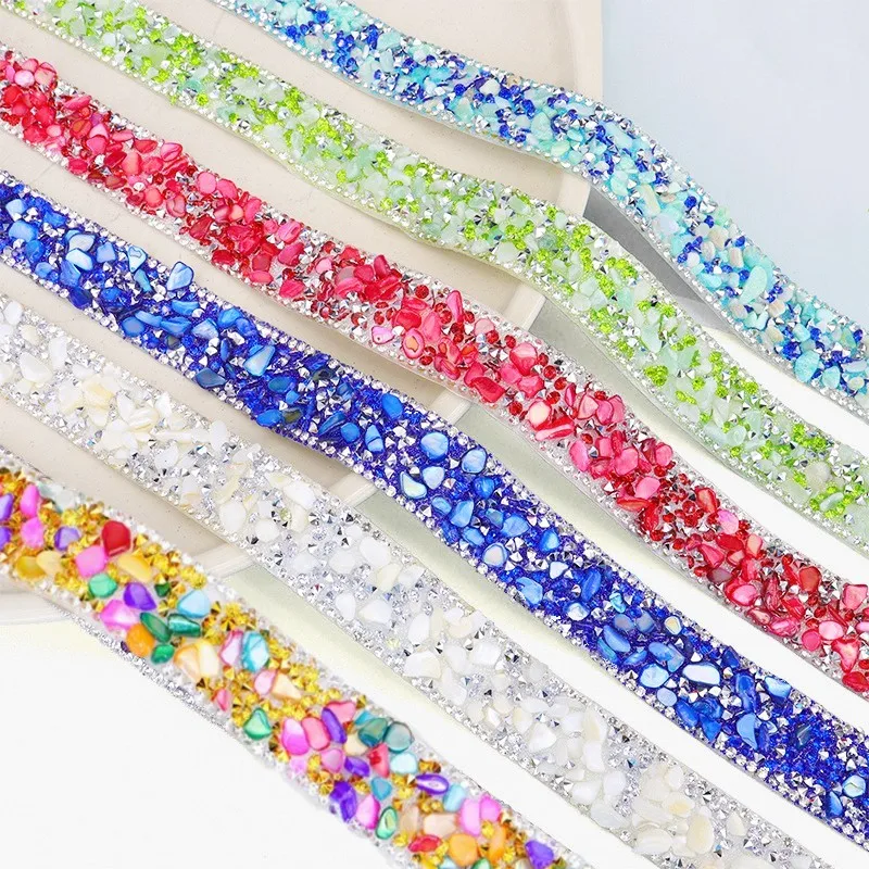 1 Yard 2CM Colorful Crystal Rhinestone Trim Self Adhesive Colorful Stone Diamond Sewing Drill Tape DIY Bridal Dress Phone Decor