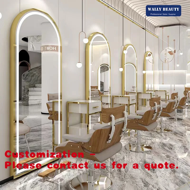 

Customize.Full Length Gold Styling Barber Salon Furniture Wall Mounted Hairdressing Makeup Led Beauty Salon Mirror