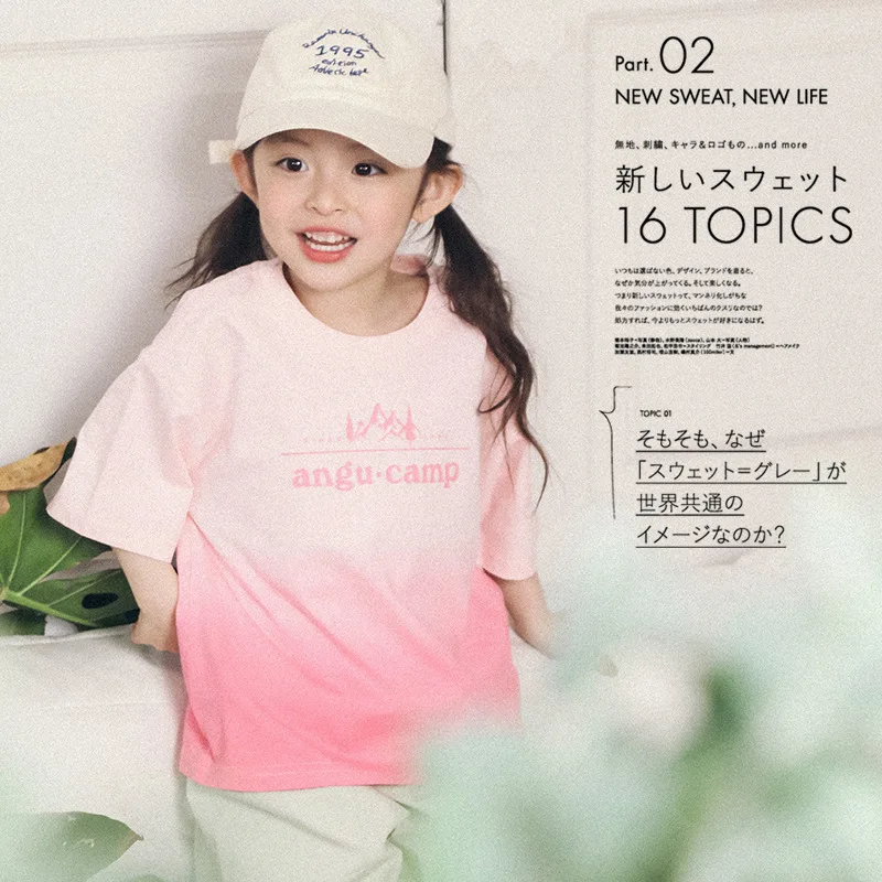 

Girls Short-sleeved Summer Casual Children T-shirt Pink Gradient Clothes Baby Cotton Round Neck Tops Organic Cotton Baby Clothes